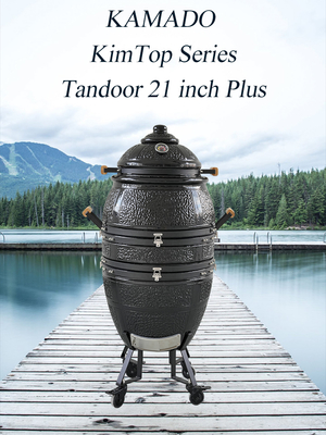 Kimstone High Quality 21 Inch  Ceramic Charcoal Smoker Grill  Tandoor Oven Big Space Hanging Grill Portable for Outdoor & Indoor
