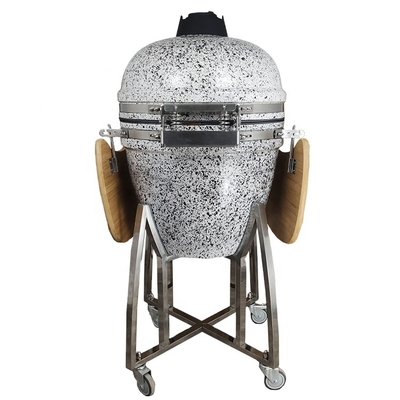 KIMSTONE Kamado-style Grill 21 Inch Black and White Floral Glaze Folding Side Shelves Durable and Reliable