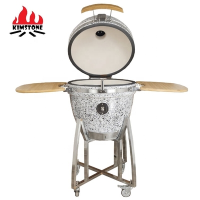 KIMSTONE Kamado-style Grill 21 Inch Black and White Floral Glaze Folding Side Shelves Durable and Reliable
