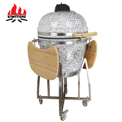 KIMSTONE Kamado-style Grill 21 Inch Black and White Floral Glaze Folding Side Shelves Durable and Reliable